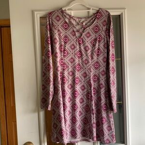 Pink and purple flower pattern long sleeve super stretchy dress cross straps